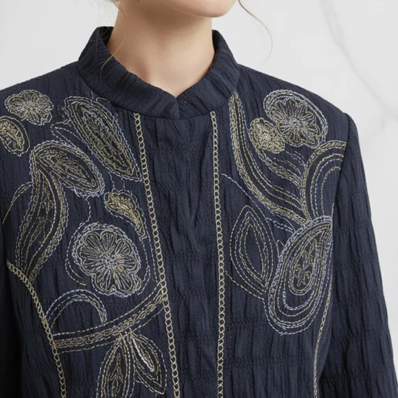 Alfred Dunner Navy Straight Leg Pants & Embroidered Jacket - Picture 3 of 4